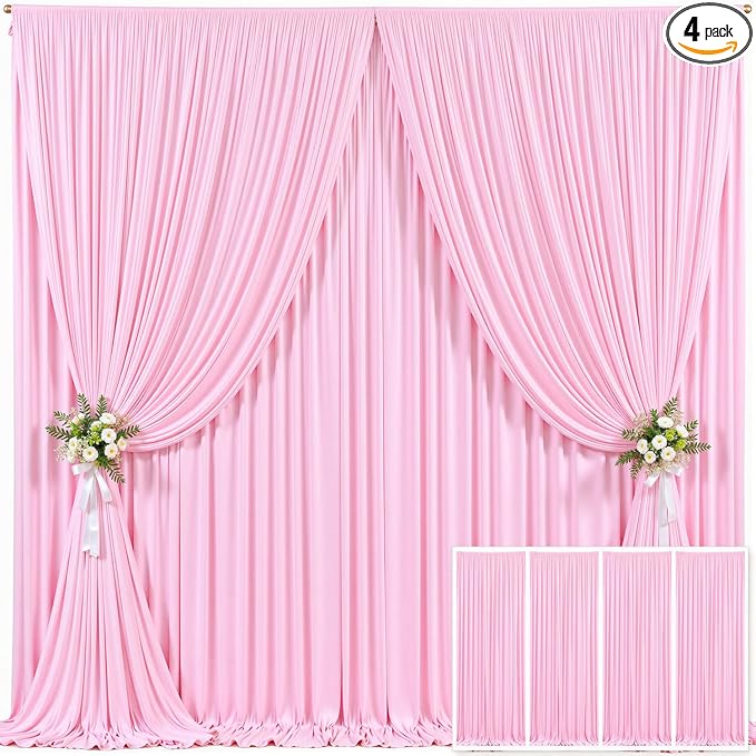 4 Panels Pink Backdrop Curtain for Parties Baby Shower Wrinkle Free Pink Photo Curtains Backdrop Drapes Fabric Decoration for Wedding Birthday Party 20ft(W) x 10ft(H) by Tao-GePartyDecorations