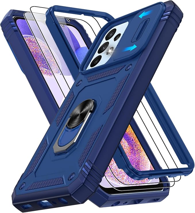 Gritup for Galaxy A23 5G Case Military-Grade Shockproof with Kickstand Blue | (   ) with 2 PCS Screen Protector, Slide Camera Cover, Heavy Duty Funda para A 23 5G Cover, Blue by Gritup