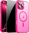 for iPhone 16 Pro Case with Privacy Screen Protector, Hot Pink | Full Camera Protection, Matte Translucent, Magnetic, Compatible with MagSafe, Shockproof Phone Cover for Women Girls by ZOZDOKG
