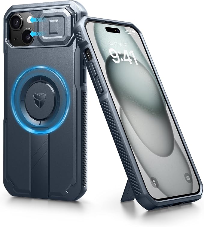 Dexnor for iPhone 14 Pus/15 Plus Case with Slide Camera Cover & Adjustable Kickstand, Compatible with MagSafe, Rugged Shockproof Bumper Cases Heavy-Duty Magnetic Protective Cover,6.7 inch,Navy Blue by Dexnor