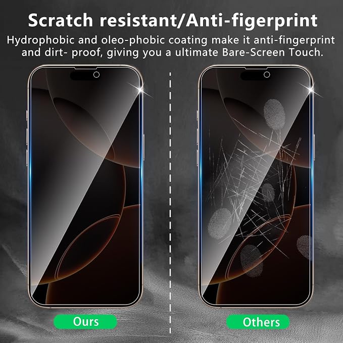 3+3 Pack Privacy Screen Protector Designed for iPhone 16 Pro Max With 3 Pack Camera Lens Protector,Full Coverage Anti-Spy Tempered Glass Film,9H Hardness,Bubble Free,Easy to Install - Image 5