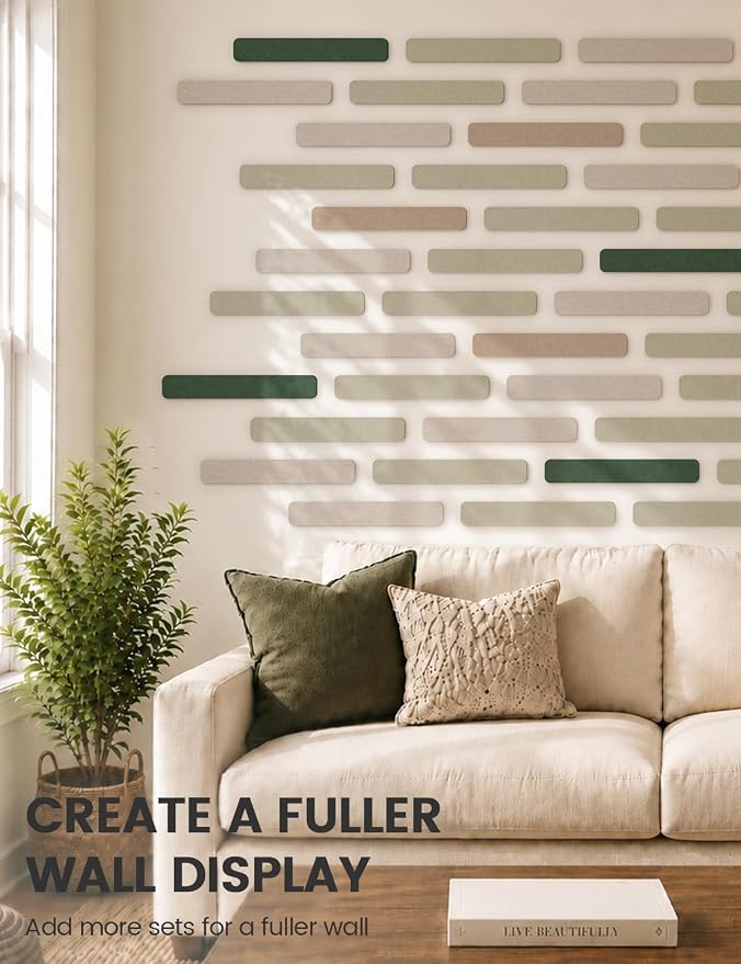 Fluxynara 13" x 2" Felt Wall Panels, Nordic Moss | 5-Pack Includes 35 Push Pins and Adhesive Tabs for Photos, Notes and Decor in Bedroom Doors, Home Office or Studios - Image 7