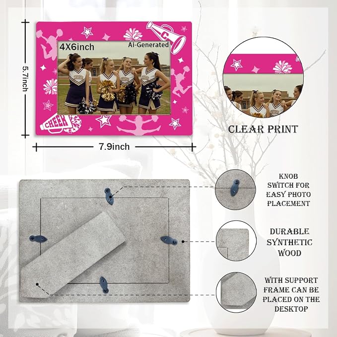 Pink Cheerleading Picture Frame for 4x6 Photo, Cheer Team Photo Frame with Easel Back, Desk Shelf Decor, Gift for Cheerleaders Coach Girls Team Senior Night End of Season - Image 2