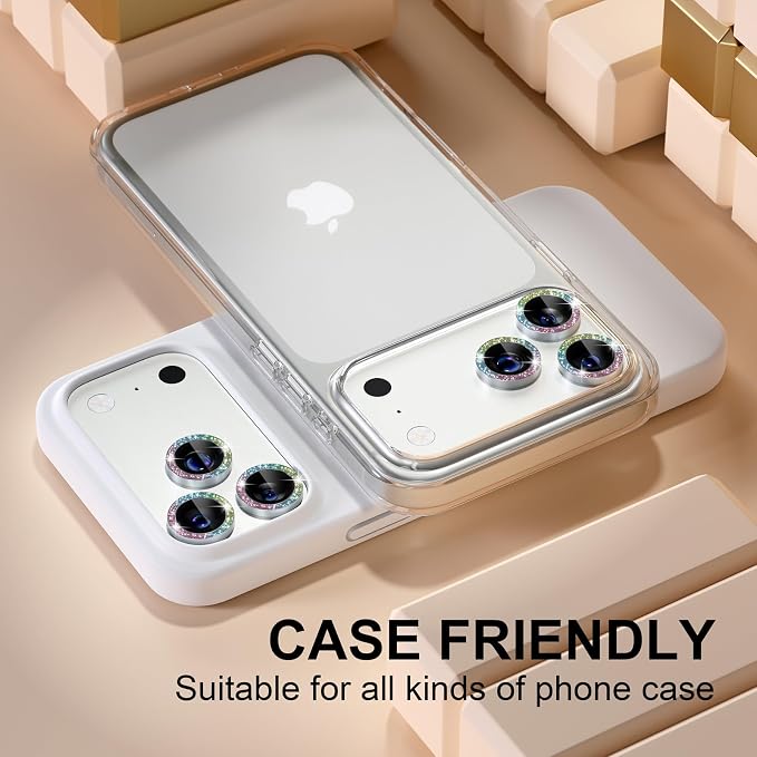 Misea Compatible for iPhone 17 Pro/iPhone 17 Pro Max Camera Lens Protector | 9H Tempered Glass Ultra HD Bling Camera Screen Protector Cover Metal Individual Ring Decoration Accessories, Colorful Glitter - Image 5