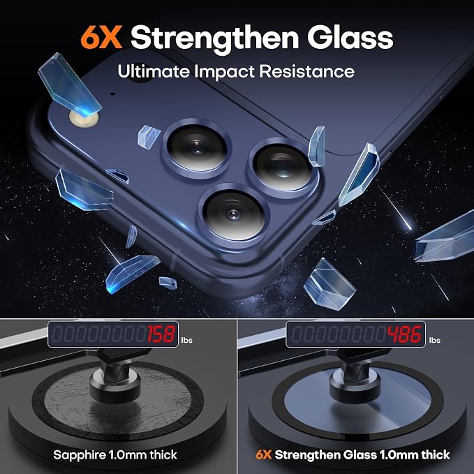for iPhone 17 Pro Camera Lens Protector- Deep Blue | Aluminum Alloy, Tempered Glass Camera Cover, Nano Reinforced Adhesive, Accessories, Anti-Drop, Anti-Scratch, Case Friendly - Image 7