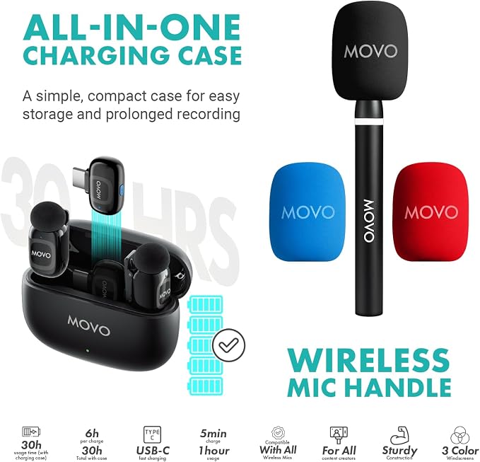 Movo iVlogger-PRO Wireless Vlogging Kit for iPhone/Android | Fullsize Tripod, YouTube Starter Kit with Wireless Microphone, Tripod, LED Light for Content Creators - Image 2