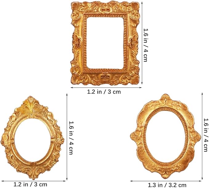 15pcs Mini Vintage Resin Picture Frame Antique Tiny Oval Rectangle Baroque Display Photography DIY Small Photo Frame for Home Decoration Miniature Landscape DIY Crafts (Gold) - Image 5