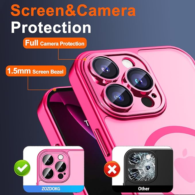 for iPhone 14 Pro Case with Privacy Screen Protector, Hot Pink | Full Camera Protection, Translucent Matte Magnetic, Compatible with MagSafe, Shockproof Phone Cover, Slim Fit Women/Girls - Image 6