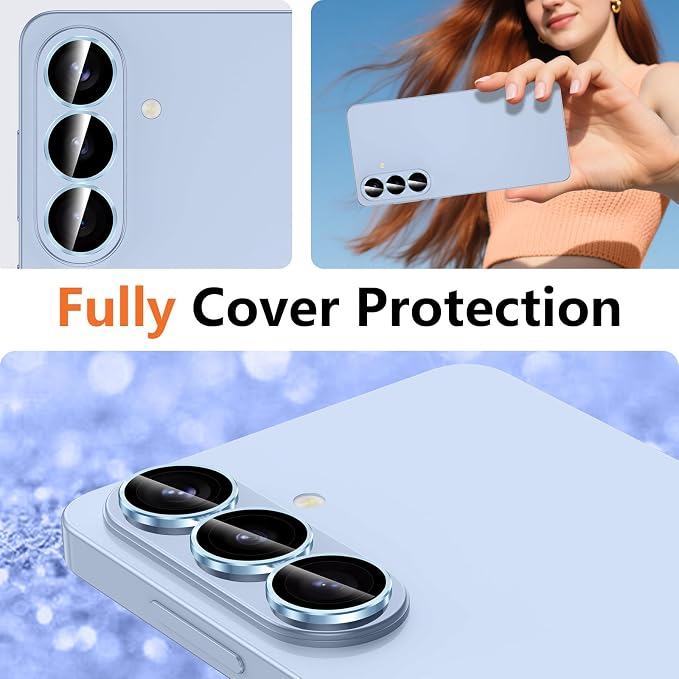 for Samsung Galaxy S26 Camera Lens Protector, Individual Metal Ring Tempered Glass Lens Cover, [Strong Adsorption] Scratch Resistant Ultra-Thin HD Clear Lens Cover, 1 Set-Blue Ring - Image 8