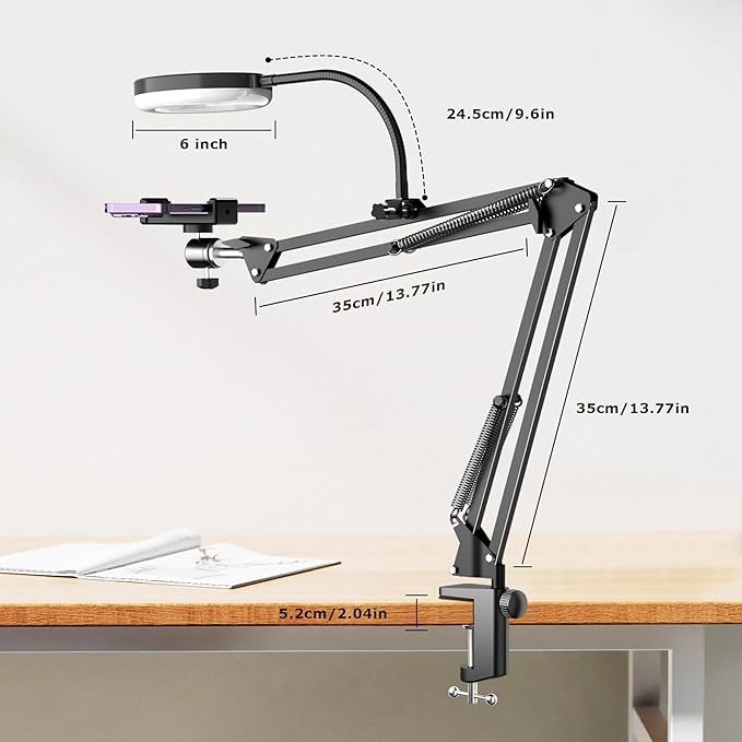 Overhead Camera Mount with Ring Light, Flexible Articulating Phone Arm Stand Compatible with iPhone, Logitech Webcam, Desk Tripod for YouTube Live Stream Cooking Nail Video Recording - Image 6
