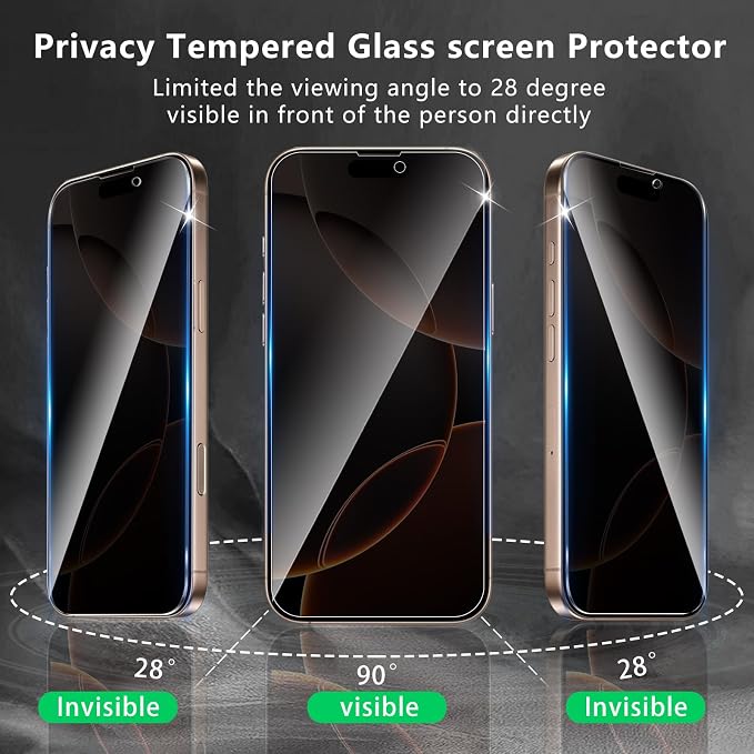 3 Pack Privacy Screen Protector Designed for iPhone 16 Pro Max/17 Pro Max,Full Coverage Anti-Spy Tempered Glass Film,9H Hardness,Anti-Fingerprint,Bubble Free,Easy to Install - Image 7