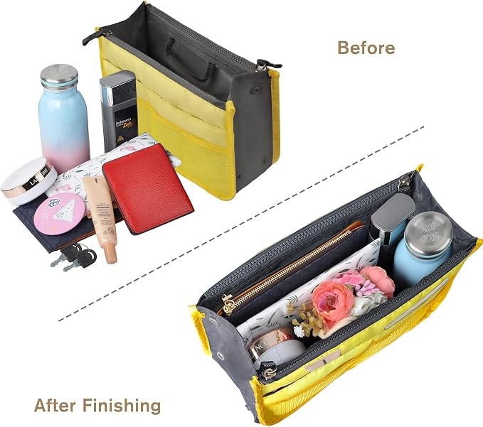Vercord Purse Organizer Insert for Handbags Bag Organizers Inside Tote Pocketbook Women Nurse Nylon 13 Pockets Yellow Small - Image 4