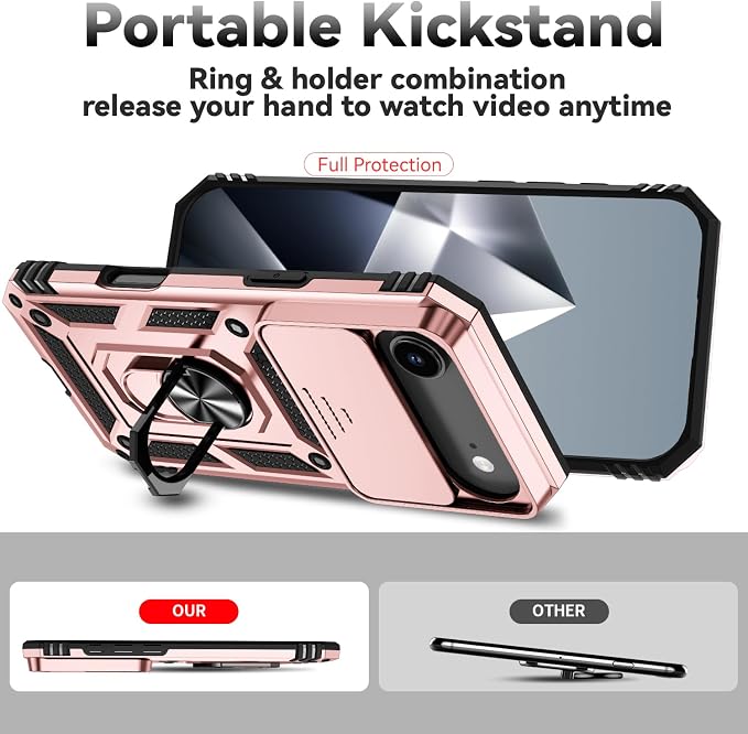SunStory Phone Case for iPhone Air Case with HD Screen Protector & Slide Camera Cover & Rotated Ring Kickstand, [Military-Grade] Phone Case for iPhone 17 Air, Rose Gold - Image 2