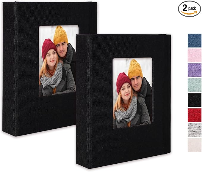 Small Photo Album 5x7, Pack of 2 Linen Picture Book, Each Mini 26-Page Album Holds 52 Photos, Art Presentation Folder for Postcards & Picture Storage by CHERRICH