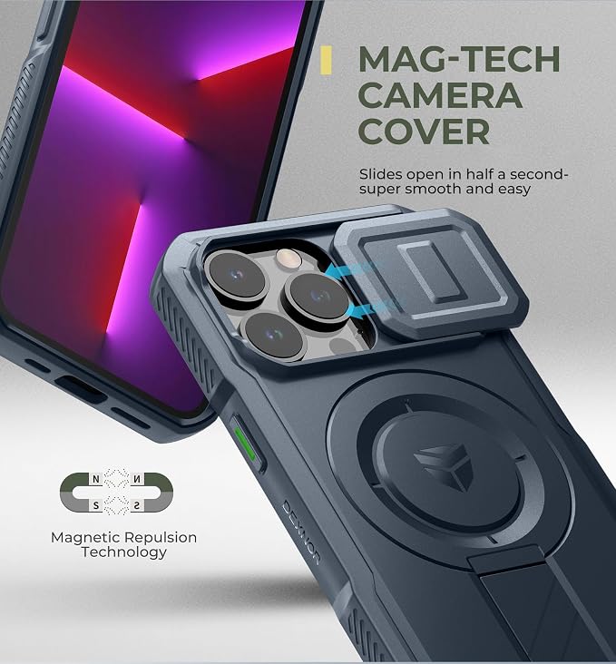 Dexnor for iPhone 13 Pro Case with Slide Camera Cover & Adjustable Kickstand, Compatible with MagSafe, Rugged Shockproof Bumper Cases Heavy-Duty Magnetic Protective Cover,6.1 inch,Navy Blue - Image 4