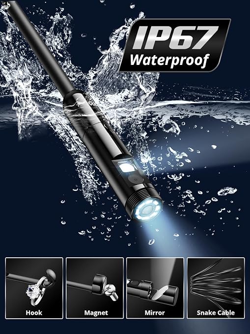 Endoscope Camera with Light, Dual-Lens 1920P HD Borescope with 8 Adjustable LED Lights, IP67 Waterproof Boroscope Inspection Tools, 16.4ft Semi-Rigid Snake Camera for iOS & Android - Image 5
