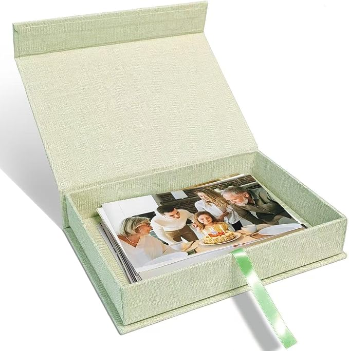 8x10" Archival Photo Storage Box with Lid – Stackable Memory Keepsake Organizer for Photos, Certificates, Jewelry & Scrapbooking Supplies, Photo Cases and Postcard Keeper Storage Container Box Green by Sprsthai