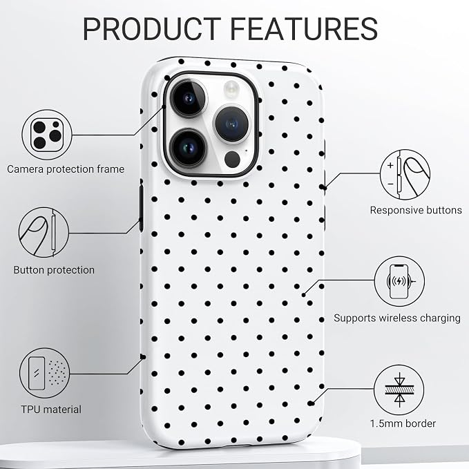TPU Phone Case for iPhone 15 Pro Max, MagSafe Wireless Charging Compatible, Shockproof Slim Fit Protective Cover with Anti-Yellowing & Raised Camera Protection (Polka dot 8, iPhone 15 Pro Max) - Image 4