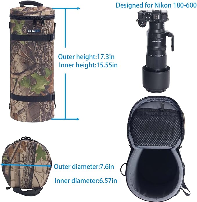ZZQ&CCF Camera Lens Case Pouch Bag for NIKON NIKKOR Z 180-600mm f/5.6-6.3 VR Water Resistant Protective Camera Lens Pouch for Telephoto Zoom #UCP - Image 2