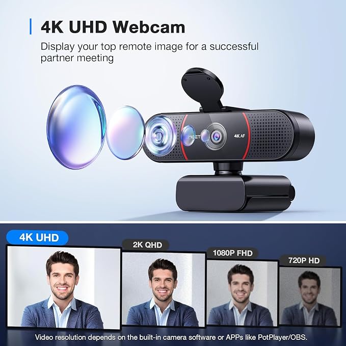 EMEET C960 4K Webcam for PC, PDAF Auto Focus, Dual Omni Mics, 73° FOV | Auto Light Correction, USB-A, Plug&Play, Web cam 4K with Privacy Cover, Webcam 4K Works for Zoom/Teams/Google Meet, Laptop/PC - Image 2