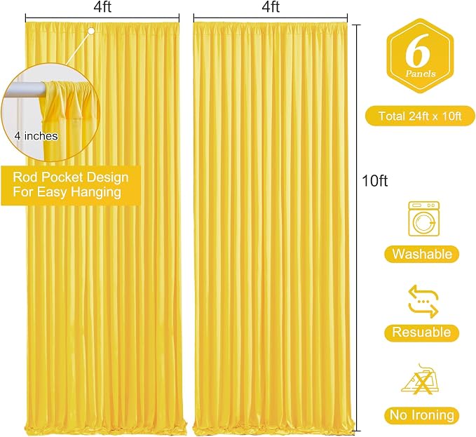Yellow Backdrop Curtains-Wrinkle-Free Polyester Photography Drapes Party Curtain Background for Baby Shower Wedding Decorations- 24 X10FT (Yellow) - Image 3