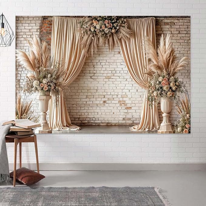 15X10ft Boho Floral Wedding Backdrop Vintage Flowers Brick Wall Background Photography Backdrops for Parties Wedding, Girls Birthday Princess Weeding Bridal Shower Floral Anniversary Ceremony Decor - Image 3