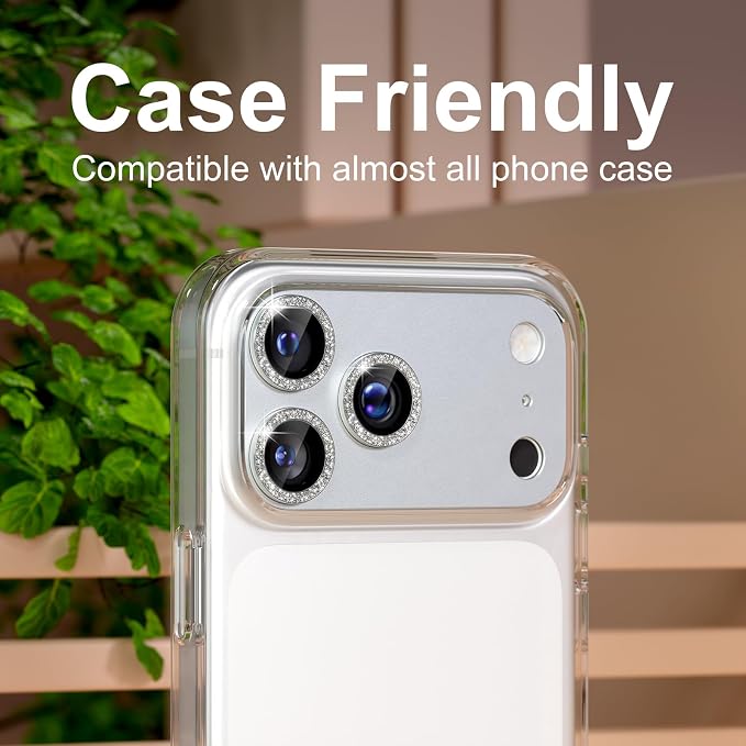for iPhone 17 Pro Camera Lens Protector, Glitter Silver | [Military Grade Shatterproof] [Strong Adsorption] [Case Friendly] Matte Metal Tempered Glass Camera Screen Cover Accessories - Image 6