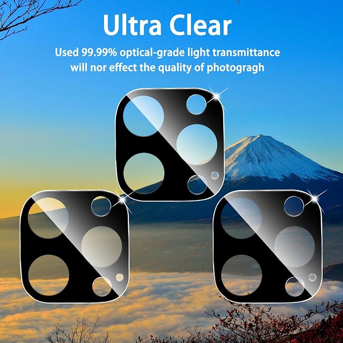 Dengduoduo 3 Pack Tempered Glass Camera Lens Protector for iPhone 15 Pro 6.1" & for iPhone 15 Pro Max 6.7", Bling Glitter Ultra HD, 9H Hardness, Anti-Scratch, Case Friendly [No Affect on Night Shots] - Image 3