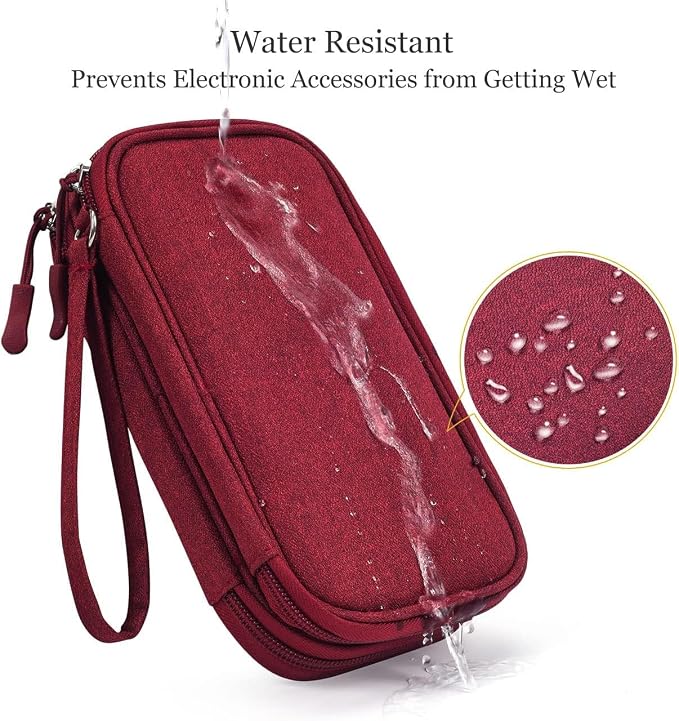 CAOODKDK Electronics Accessories Organizer Pouch Bag, Travel Universal Organizer for Cable, Charger, Phone, SD Card, Business Travel Gadget Bag (Wine Red) - Image 6