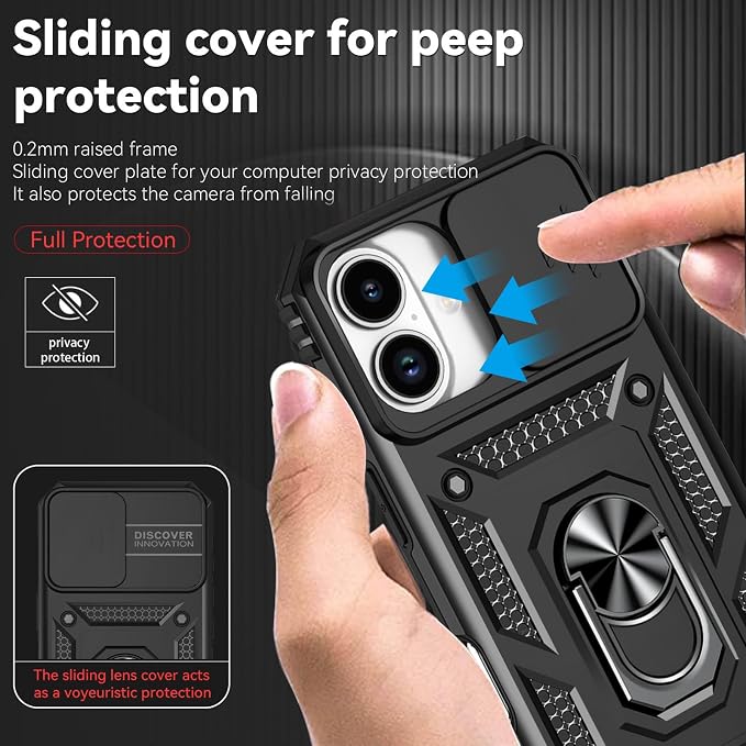 HNHYGETE for iPhone 17 Case with Screen Protector: [Military Grade 20ft. Drop Tested] Slide Camera Cover Ring Shockproof Protective Phone Case for - iPhone 17 (Black) - Image 4