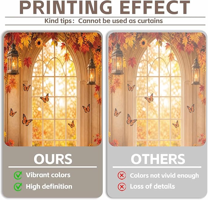 Fall Window Backdrop for Photography 10x8 Thanksgiving Party Decorations | Autumn Pumpkin Maple Photo Backdrop with Butterfly Floral Sunflower Friendsgiving Theme Background Photo Booth Props Vinyl - Image 3