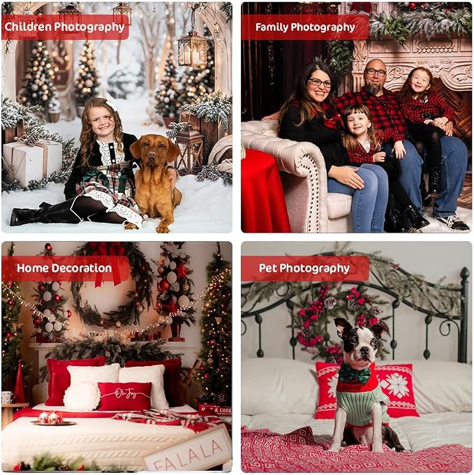 Kate Christmas Backdrops White Theme Fireplace Xmas Backdrop Family Holiday Party Decoration Props, 8x8ft - Image 4