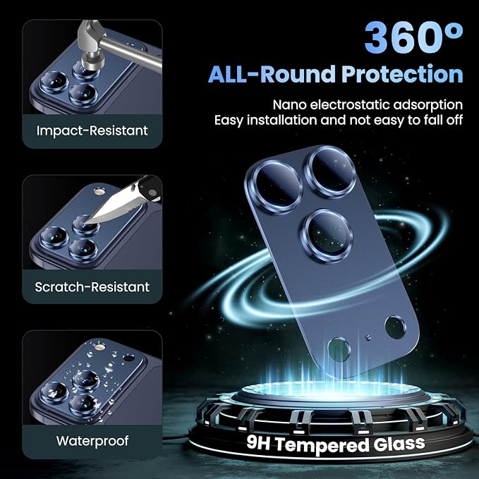Uyiton for iPhone 17 Pro Max Camera Lens Protector, Metal Frame Glass Cover | Not Easy to Break, Strong Adsorption, Case-Friendly, Metal 9H Sapphire Glass Rear Camera Screen Cover, Deep Blue - Image 2