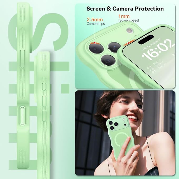 BENTOBEN Magnetic for iPhone 17 Pro Max Case, Cute Wavy [Full Camera Protection][Compatible with MagSafe] Matte Anti-Slip Bumper Women Men Boys Protective Cover for 17 ProMax 6.9",Matcha Green - Image 6