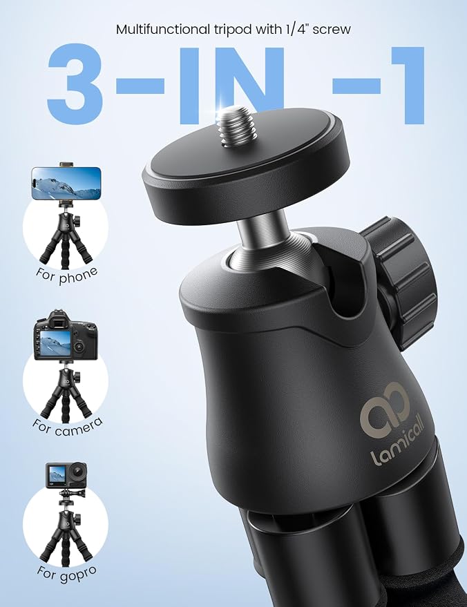 Lamicall Tripod for iPhone with Wireless Remote for iPhone Gopro Camera | Ultra-Stable, Mini Flexible Phone Stand for Recording with 1/4'' Screw, Cold Shoe for Pocket 3/4 fit Travel Content Creation - Image 2