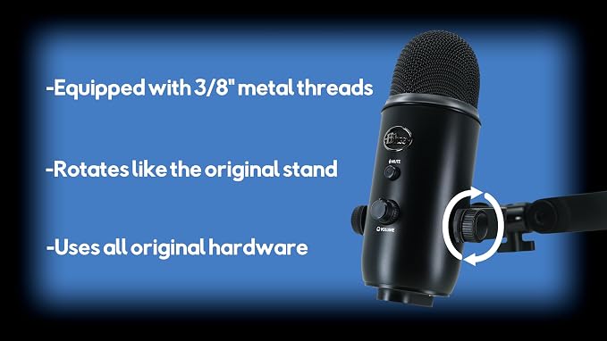Microphone Mount for Blue Yeti with 3/8" Threads, Boom Arm Attachment, Durable Mounting Adapter, Microphone Holder, Slim Profile (Black) - Image 3