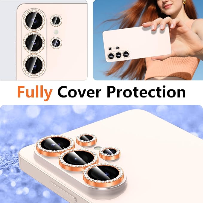 for Samsung Galaxy S26 Ultra Camera Lens Protector, Individual Metal Ring Tempered Glass Lens Cover, [Strong Adsorption] Scratch Resistant Ultra-Thin HD Clear Lens Cover, 1 Set-Orange Diamond - Image 8
