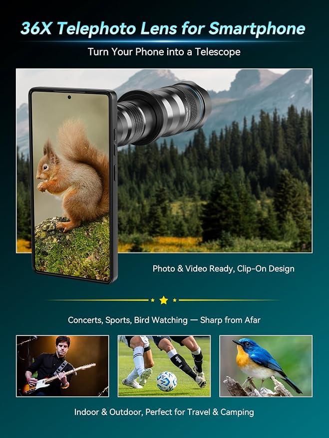 APEXEL 36x Telephoto Lens Compatible with Samsung Galaxy S26 Ultra | Photography for Travel, Birdwatching, Exploration | Kit with Sturdy Metal Tripod and Threaded Phone Case - Image 5