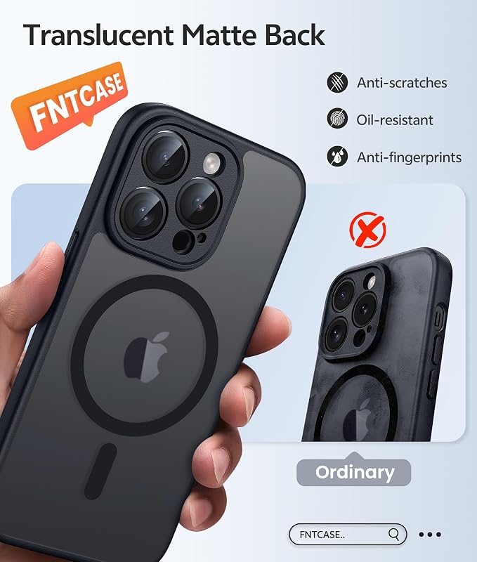 FNTCASE for iPhone 13 Pro Case, Fit for Magsafe, Screen Protector Black | Full Camera Protection, Translucent Matte, 14FT Military Grade Drop Proof, Shockproof Protective Phone Cover, Black - Image 6