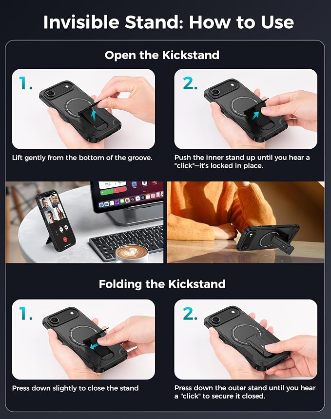 Goton 3 in 1 for iPhone Air Case with Privacy Screen Protector Black | Glass Camera Lens Protector,Compatible for MagSafe,Invisible Kickstand, Shockproof Phone Cover for iPhone 17air - Image 8
