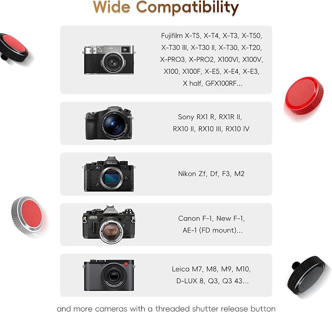JJC Camera Soft Shutter Release Button for Fuji Fujifilm Leica Nikon Sony | Shutter Button for Fujifilm X100VI X-T50 X-T30 III II X-T5 X-E5 X-M5 X Half Leica Q3 M10 M9 Nikon Zf Df F3 Sony RX10 IV - Image 3