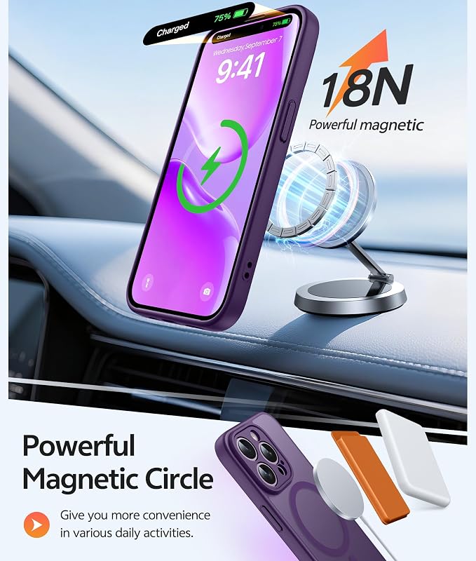 FNTCASE for iPhone 14 Pro Case, Compatible with Magsafe, Screen Protector | Full Camera Protection, Translucent Matte, 14FT Military Grade Drop Proof, Shockproof Protective Phone Cover, Purple - Image 3