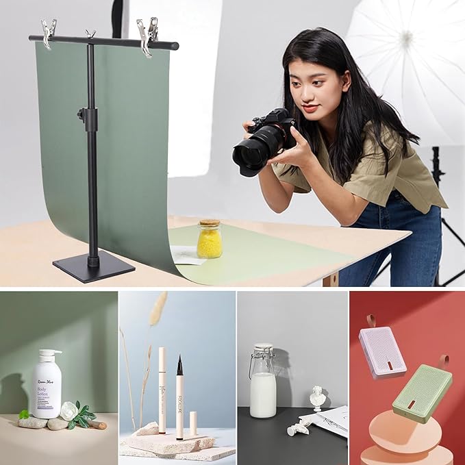Yoocheese Photo Backdrop for Product Photography, 22x34 in Small Product Background with Tabletop T-Shape Stand, 6Pcs/12 Colors for Flat Lay, Food, Jewelry, Cosmetics Photography - Image 2
