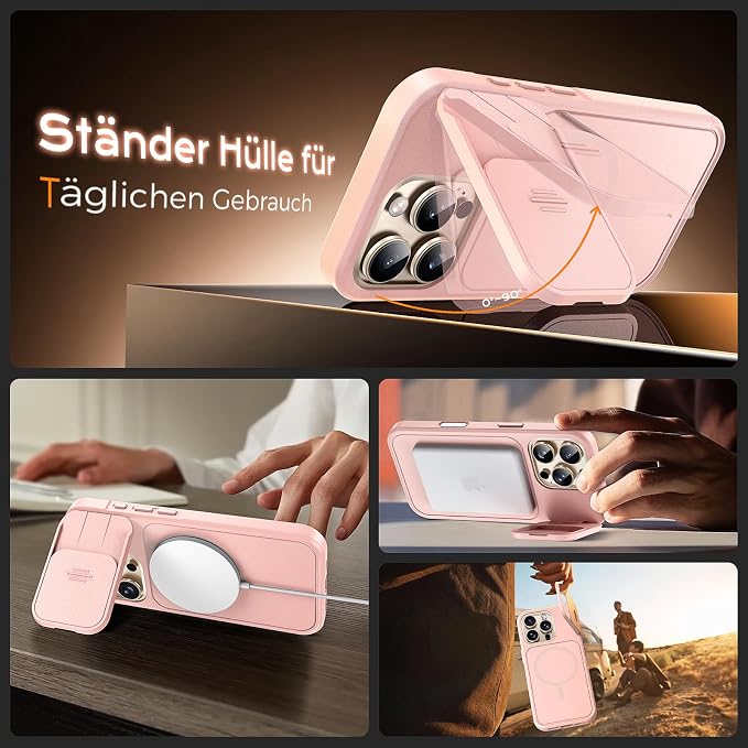 TOCOL for iPhone 16 Pro Case with Slide Camera Cover, Kickstand and Camera Control Button, Fit for MagSafe, Rugged Solid Phone Case, Non-Slip, Drop Protection, Pink - Image 4
