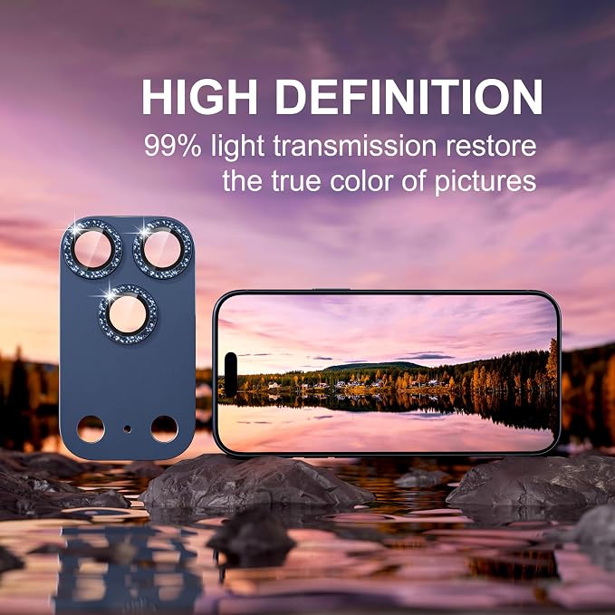 for iPhone 17 Pro Max Camera Lens Protector, Glitter Deep Blue | [Military Grade Shatterproof] [Strong Adsorption] [Case Friendly] Matte Metal Tempered Glass Camera Screen Cover Accessories - Image 5