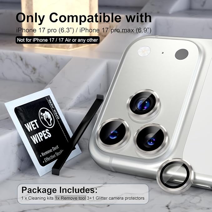 Choiche for iPhone 17 Pro/iPhone 17 Pro Max Camera Lens Protector | Ultra HD, 9H Tempered Glass Camera Cover Screen Protector Metal Ring Decoration Accessories (Titanium Natural) - Image 2