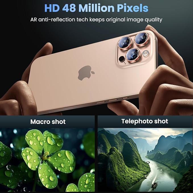 Uyiton for iPhone 17/16/15/14 (Pro Max & Pro) Camera Lens Protector | Unique Lines Text Design, Case-Friendly, Military-Grade Sapphire Glass Metal Camera Cover, Easy to Install, Gold+Red - Image 3