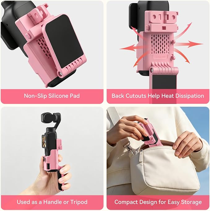 AMAZEAR Magnetic Mount Stand Compatible with DJI Osmo Pocket 4P/4/3/Xtra Muse, Pocket4 Accessories Adapter Clamp Magnet Suction Case Holder on Desktop/Vertical Surface, 180° Adjustable Handle, Pink - Image 8