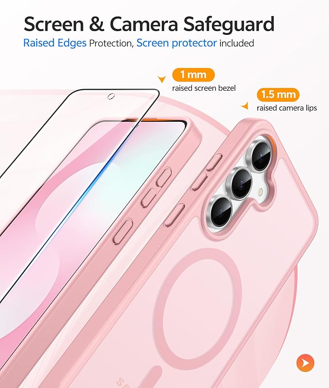 FNTCASE for Samsung Galaxy S25 FE Case, Fit for Magsafe, Screen Protector | Translucent Matte Magnetic Back, 14FT Military Grade Drop Protection, Slim Shockproof Protective Phone Cover, Light Pink - Image 4