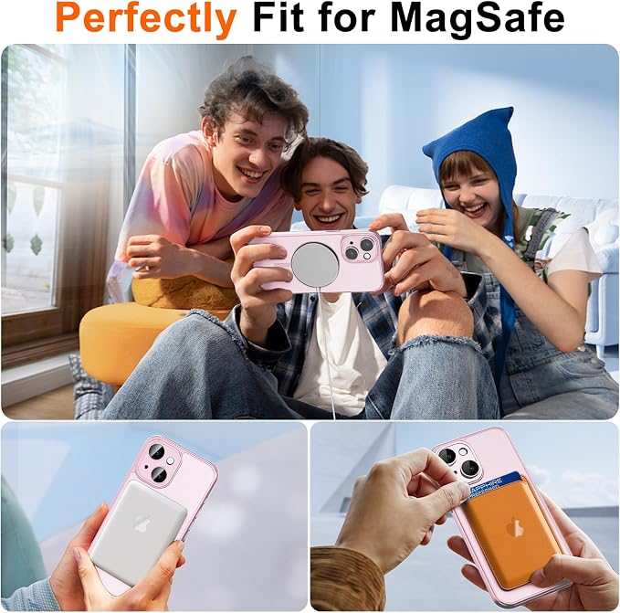 for iPhone 15 Plus Case with Privacy Screen Protector, Pink | Full Camera Protection, Translucent Matte Magnetic, Compatible with MagSafe, Shockproof Phone Cover, Slim Fit Women/Girls - Image 4